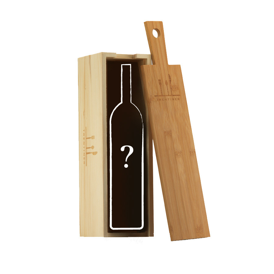 Scatola vino legno massello con tagliere in bambù e logo Trentiner porta 1 bottiglia a scelta